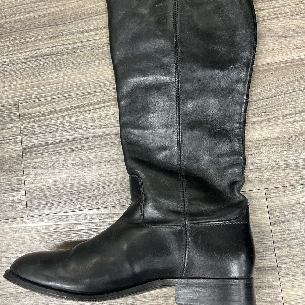 Frye Melissa Button Black Leather Knee-high Riding Boots - Picture 4 of 10